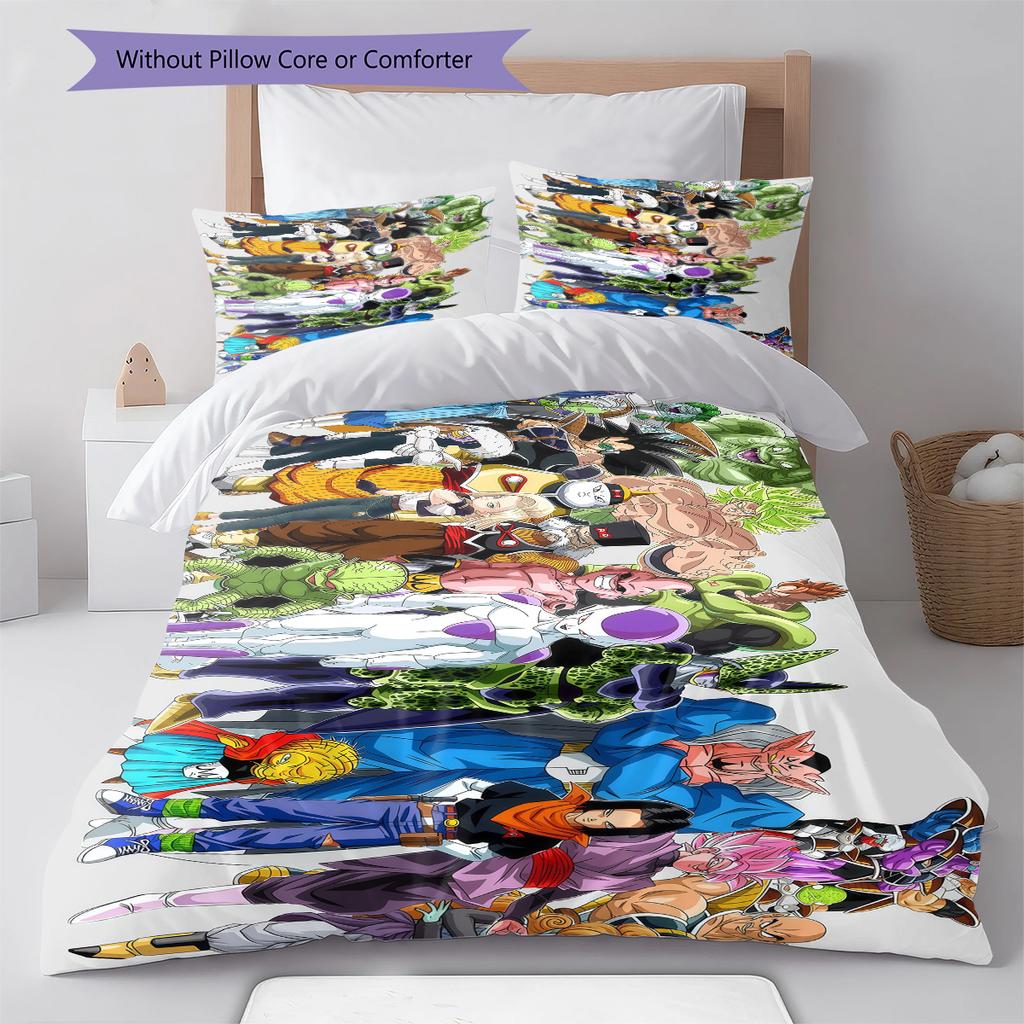 Son Goku Pattern Bedding,Quilt Set Quilt Cover Pillowcase Home Birthday Gift (1 * Duvet Cover + 2 * Pillowcase, Without Core)