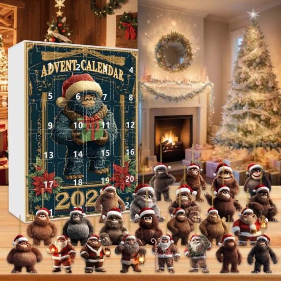 Advent Calendar 24-Day Countdown Decoration Ape Man Themed Family Christmas Advent Calendar Festival Hanging