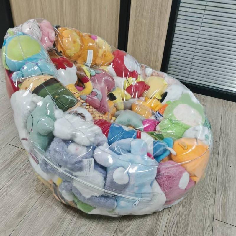 User Friendly PVC Clear Oversized Storage Sacks Holds 100 Plus Plush Toy And Transforms Into Supportive Bean Bag Chair
