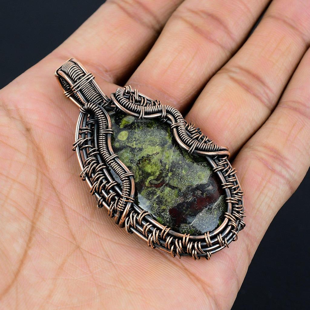 Dragon Blood Jasper 999 Copper Wire Wrapped Pendant, Handmade Gemstone Pendant Jewelry, Gifts For Wife Brand New Pendant