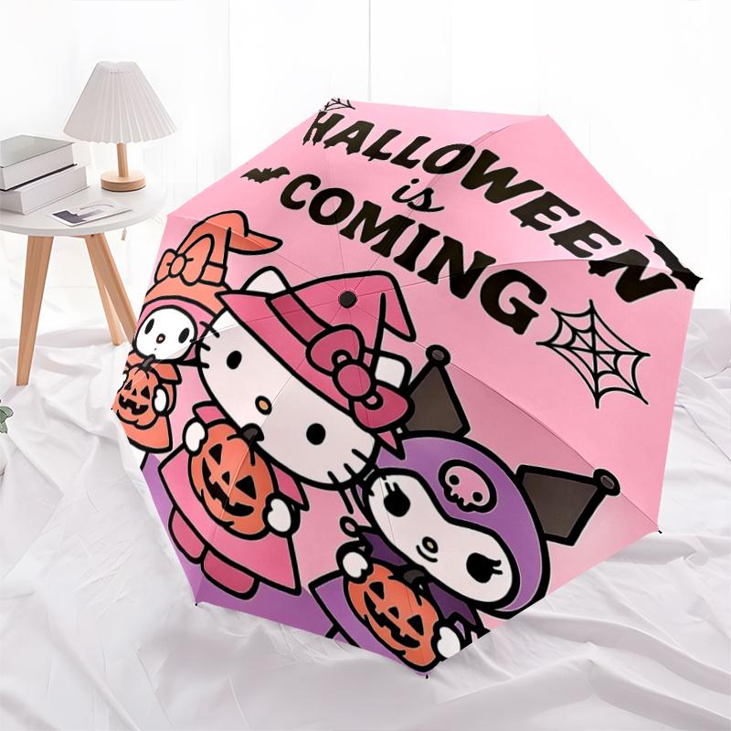 

1pc Hello Kitty Halloween Pumpkin Lantern Automatic Opening/Closing Umbrella - Portable Three-Fold Design with 8-Bone Iron Frame - Outdoor, Gift for F