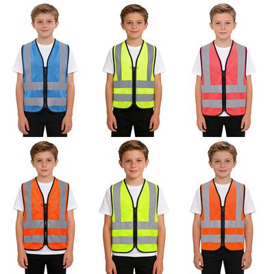 Unisex Kids Safety Vest L-3XL: High Visibility Reflective Sleeveless Zipper Waistcoat for Volunteer Activities & Outdoor Work