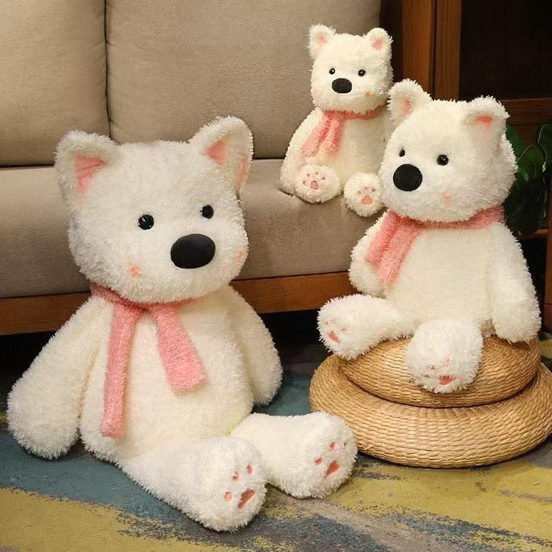 Highland White West Terrier With Scarf Plush Toy Stuffed Animal Doll Decoration