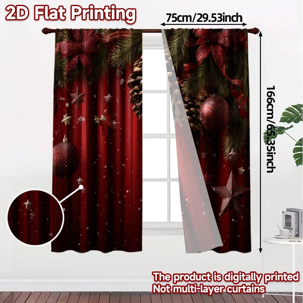 Flat Printing Jit Curtains Without Rod Festive Pine Decor Popular Yarn Decorations Ldeal Curtain Set Of 2 Minimalist Made Polyester Washable
