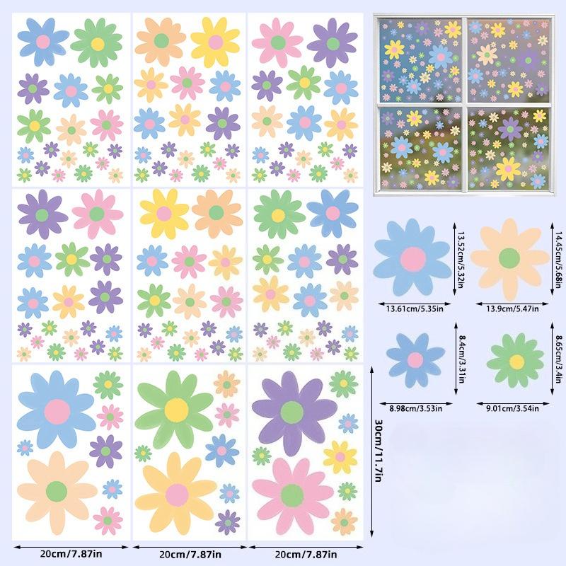 Cartoon Cute Spring Flowers Indoor Bedroom Living Room Background Wall Decoration PVC Electrostatic Stickers Window Glass Stickers
