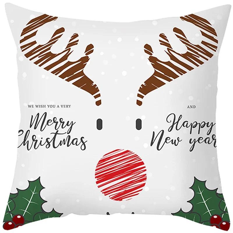 Merry Christmas Cushion Cover Santa Claus Elk Pillow Cover Living Room Sofa Home Room Decorations