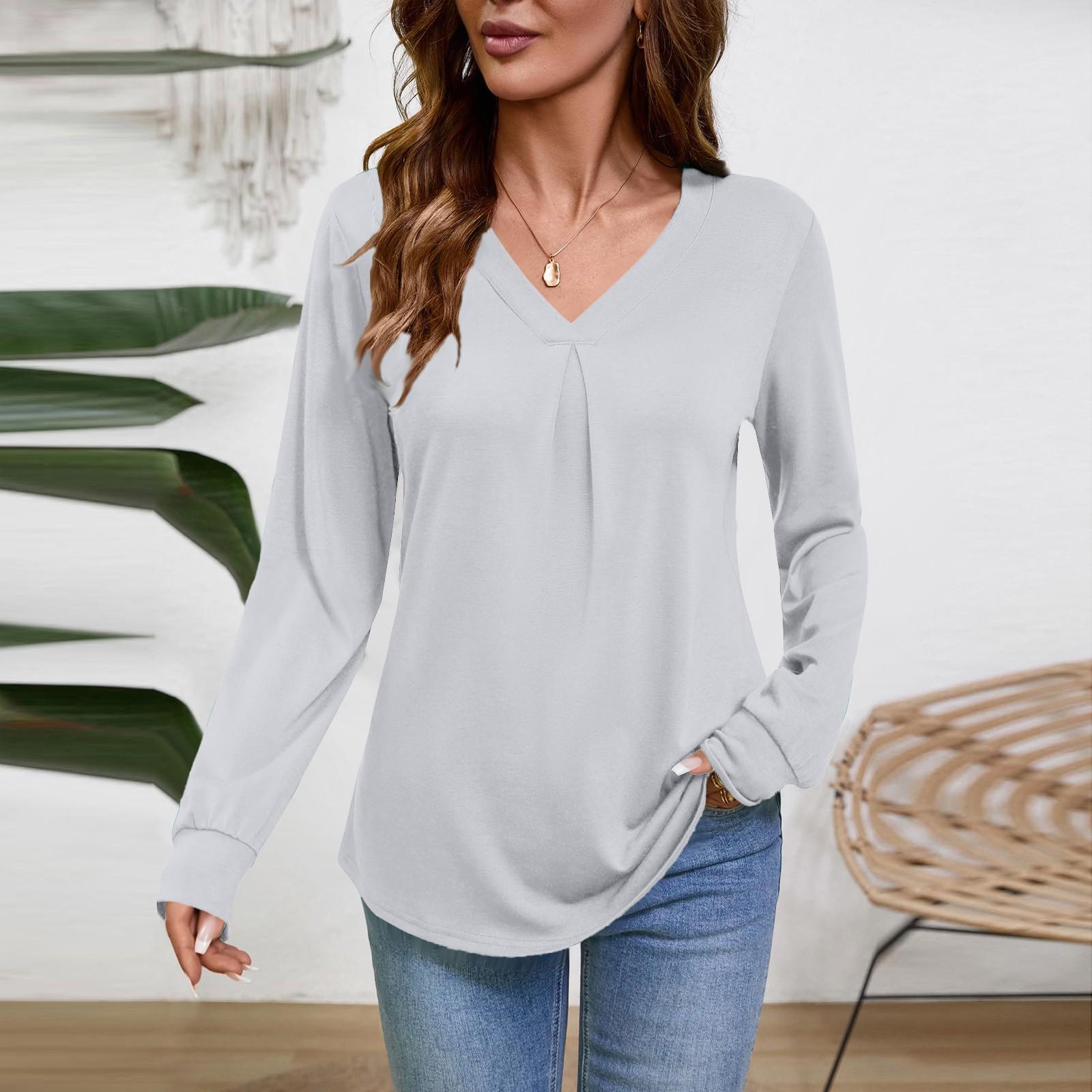 

Women s Long Sleeve V Neck Blouse Business Casual Tunic Top Loose Fit Work Shirt XL