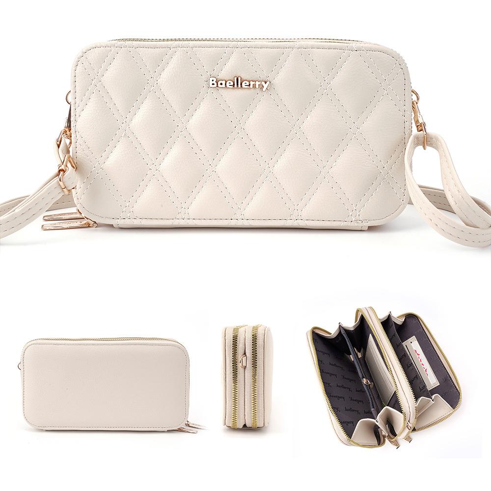 

Женская сумка для мобильного телефона Baellerry в японском и корейском стиле, горизонтальная двухслойная сумка через плечо с застежкой-молнией на одно плечо бежевый
