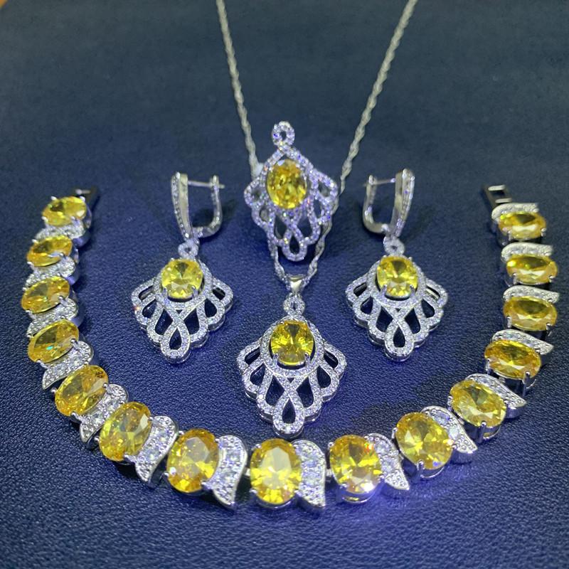 Pink Multi Colored Zircon Set Wedding Engagement Jewelry Four Piece Set Ladys Zircon Bracelet