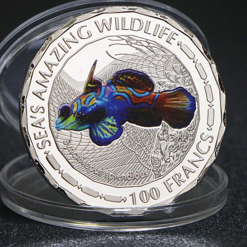 African tropical fish commemorative coin, marine animal gold and silver coins, clownfish commemorative silver coins, foreign currency, coins