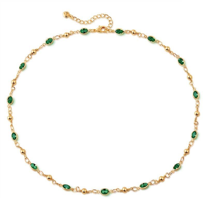 Collana clavicola in rame placcato oro K, fatta a mano, regolabile, con vetro colorato
