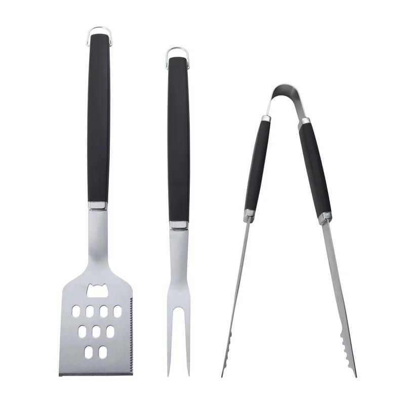 Professional 3 Piece BBQ Tool Set Stainless Steel Turners Tongs Meat Fork Kitchen Grilling Accessories Dishwasher Safe