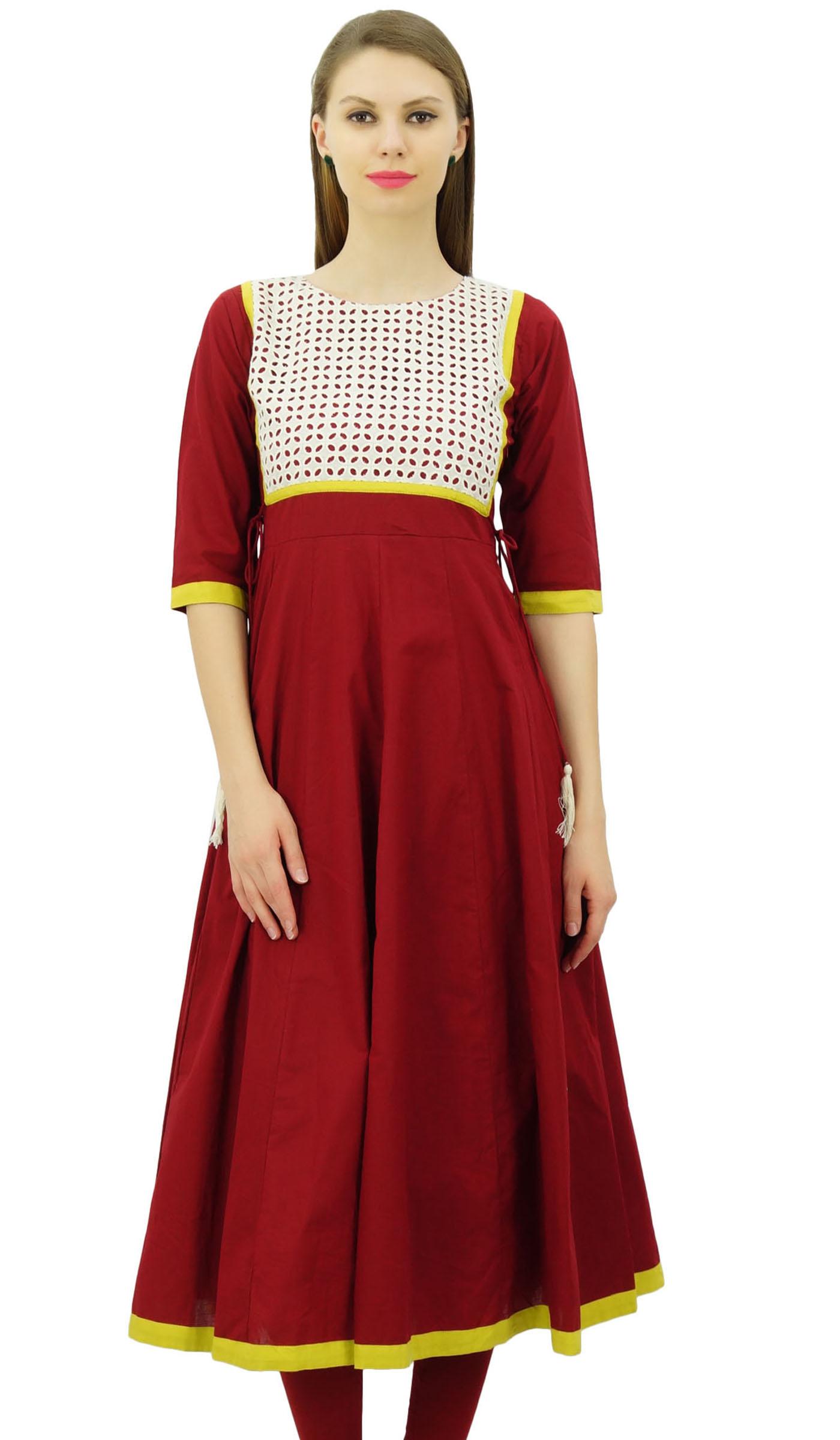 

Жіноче дизайнерське розкльошене плаття Bimba Anarkali з бавовни Kurta Chic Custom Kurti Long 8 малиновий