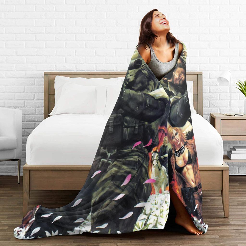 Metal Gear Solid Green Soldier Game Super Soft Blankets Travel Plush Throw Blanket Funny Home Decor Flannel Bedspread Bed Cover