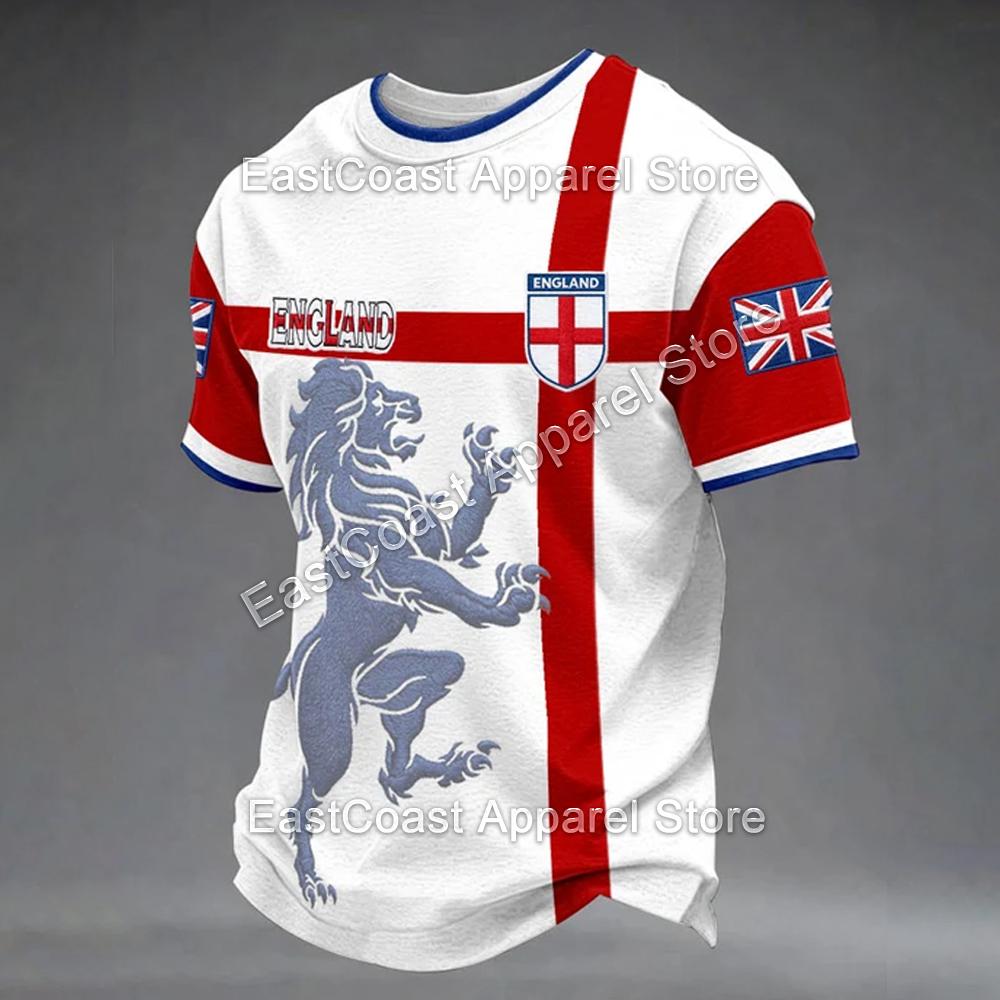 Maglia da Calcio Retro Inghilterra Leone Uomo Stampa 3D Maglietta da Calcio Traspirante Asciugatura Rapida Edizione Fan Oversize T-shirt Sportive Casual