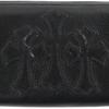 Great CHROME HEARTS Purse REC ZIP Black Leather Mens Used
