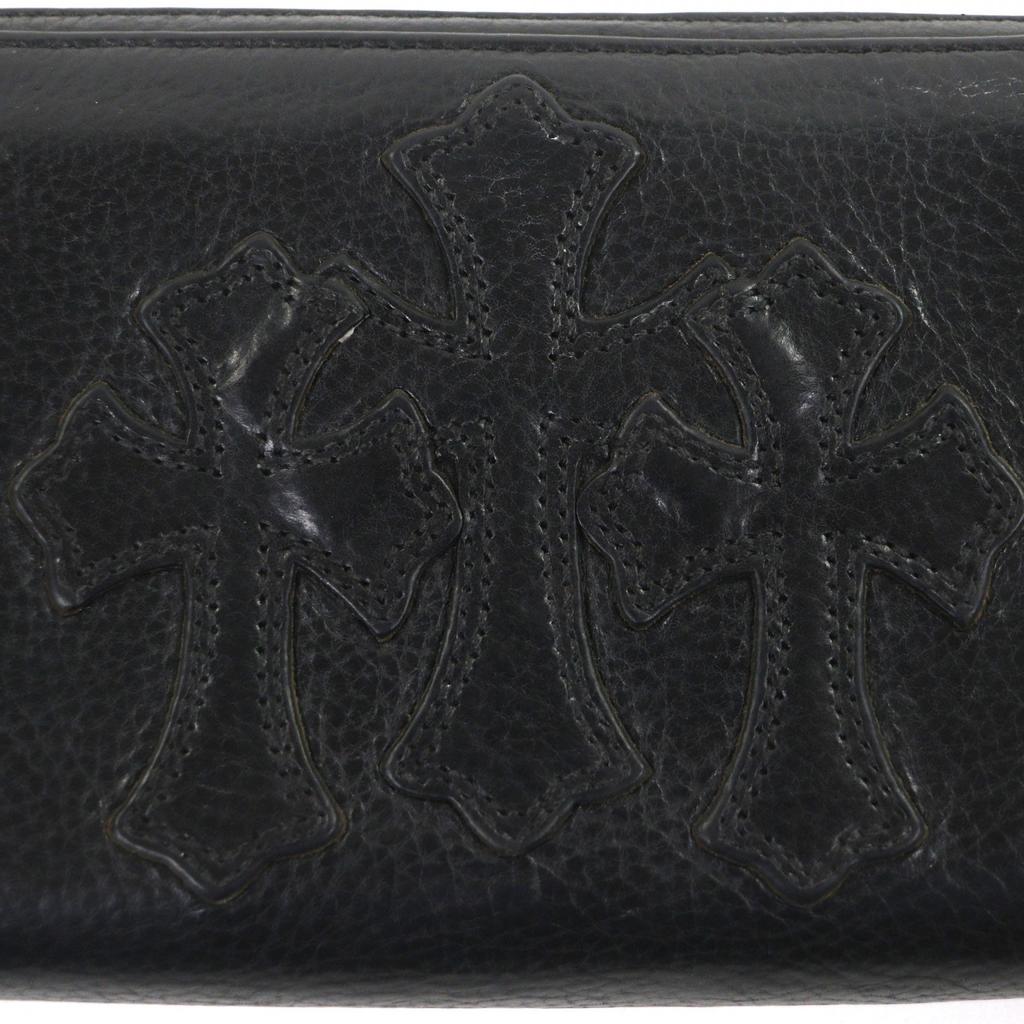 Great CHROME HEARTS Purse REC ZIP Black Leather Mens Used