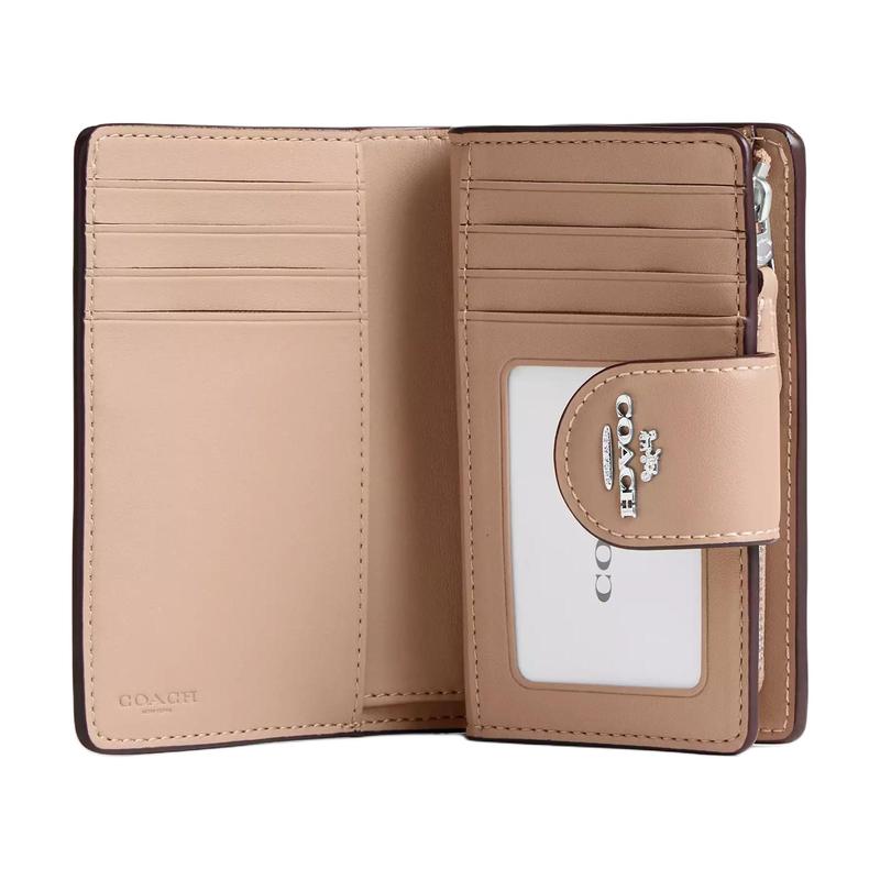 COACH SignatureCanvas 13 Branded logo snap closure Premium leather Wallet Women's Sand sand color