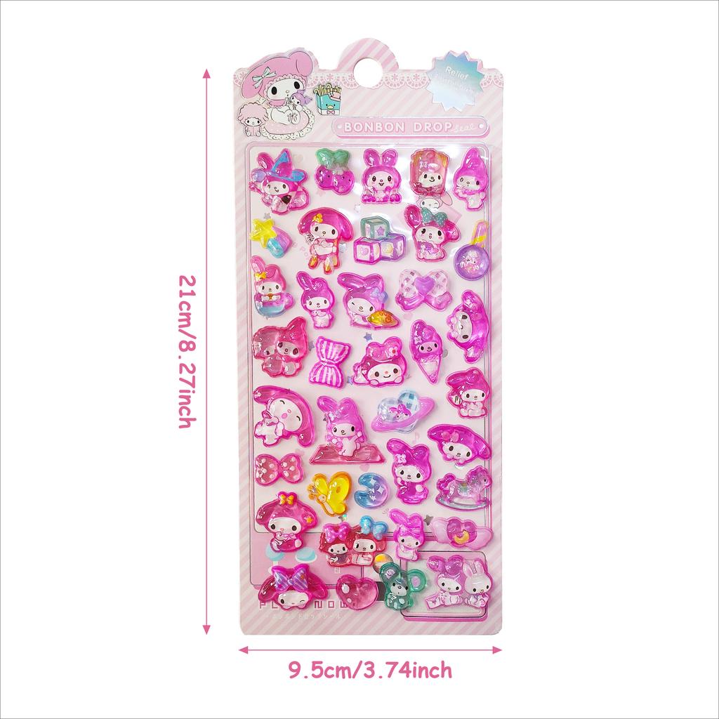 4 Pcs 3D Crystal Glow Stickers - Mix Sanrio Capybara Kuromi Decals Ideal for DIY Handbook Journal & Decor Gifts