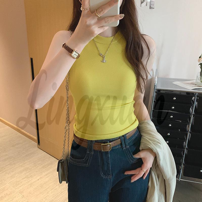 

Женский топ-майка в французском стиле, молочно-мягкий, 2026 - Без рукавов, для многослойности Small жёлтый