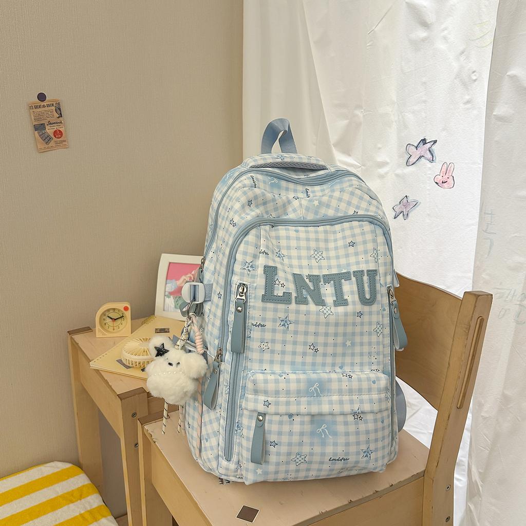 Schoolbag new Japanese plaid backpack female student schoolbag cute star printing light large capacity backpack girl style
