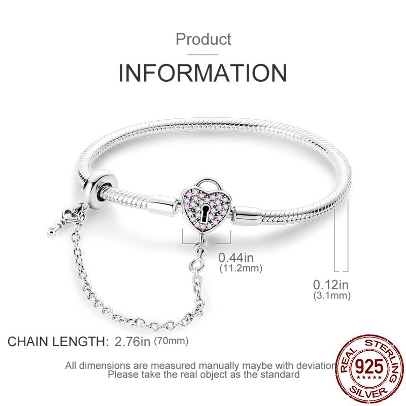 925 Sterling Silver Heart -Shaped Key And Lock Bracelet Fit Woman's Design Beads Charms Jewelry Bracelet For Women 
