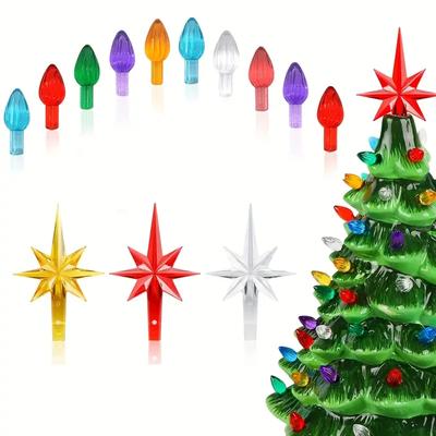 Multicolor Bulb Ceramic Christmas Tree Handmade Sets Accessories Plastic Stars Home Decoration Replacement Twist Light Ornaments
