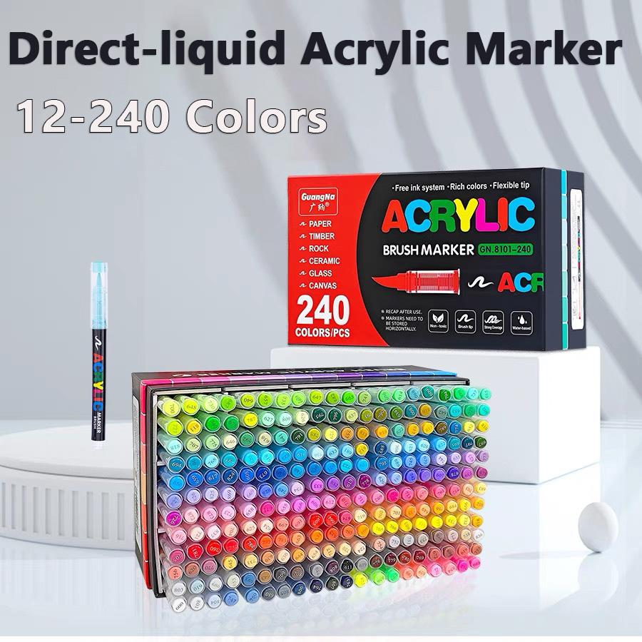 GUANGNA 12-240 Colors Direct-liquid Acrylic Marker Paint Brush Marker Pens for Rock Painting Ceramic Stationery Art Supplies