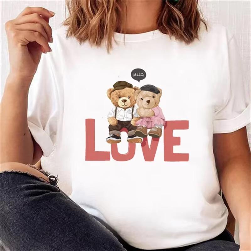 Cartoon Bear Print T Shirt Casual Y2k Harajuku Fashion Unisex Unisex Summer Spring Short Sleeve Oneck Aesthetic Tee