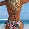 1011 New European and American Split Printing Splicing Neck Women's Split Swimsuit Bikini Suit Sexy