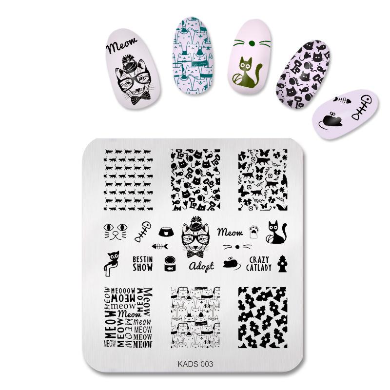 

KADS прекрасный дизайн с котом, рыбой и мышкой, узор для дизайна ногтей, штампованный шаблон, штампованные пластины, украшения