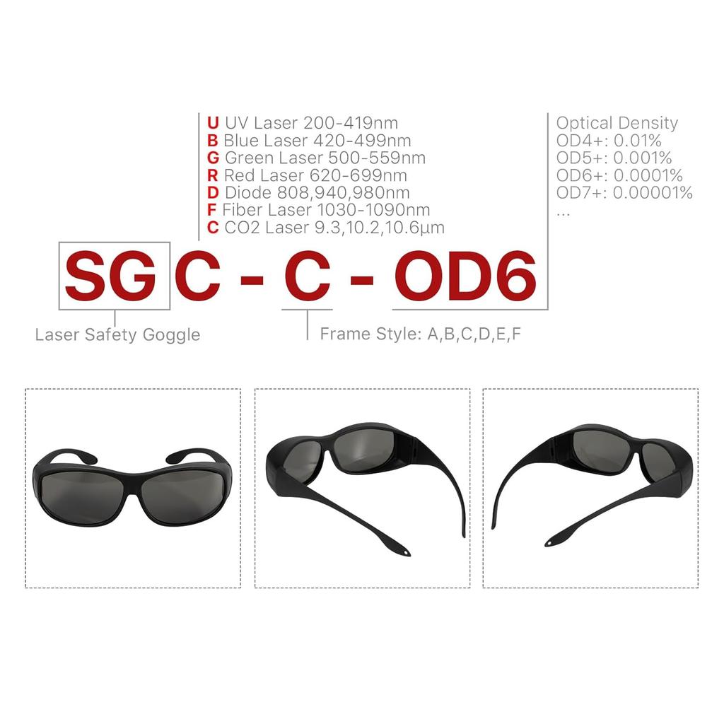 Cloudray CO2 Laser Safety Glasses,Safety Goggles,10600nm Laser Safety Goggles,Laser Eye Protection Od 6+ Glasses Professional Goggles for CO2 Laser
