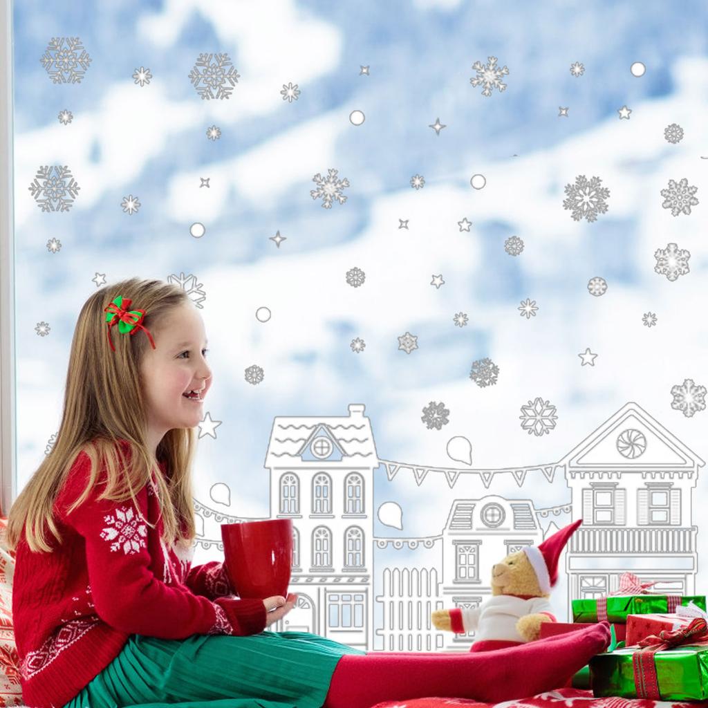 Jul Fönsterdekaler PVC Statisk Dekal Älg Snöflinga Julgran Glasfönsterfilm för Köpcentrum Hemdekoration Dekal