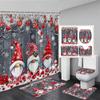 Niedlicher Schneemann-Weihnachts-Duschvorhang-Set, silberne Tannenzweige, Schneeflocken-Weihnachtskugeln, Badezimmer-Dekor, Teppich, Badematte, Toilettendeckelbezug