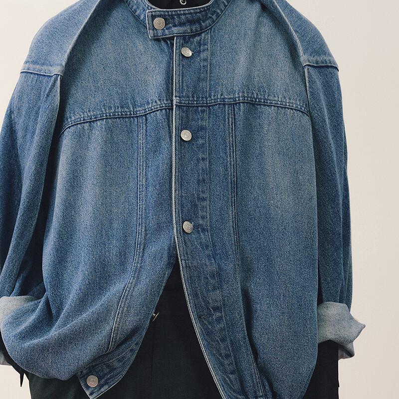 Men's Oversized Denim Jacket with Stand Collar