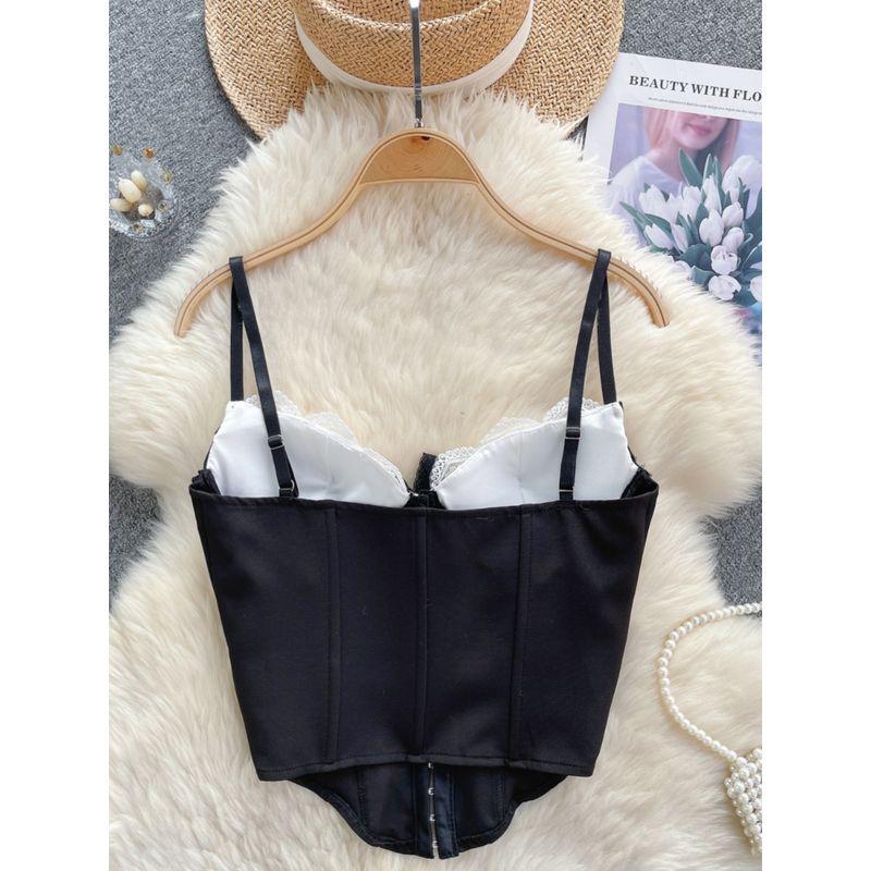 French Sweet Underwear Spaghetti-Strap Slip Women's Stylish Contrast Color Lace Lace Corset Sexy Tops Outerwear Tide