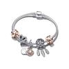 European Heart-shaped Pendant Charm Bracelet Fit Women's Jewellery Snake Chain Rose Gold Metal Fashion Fine Bracelets