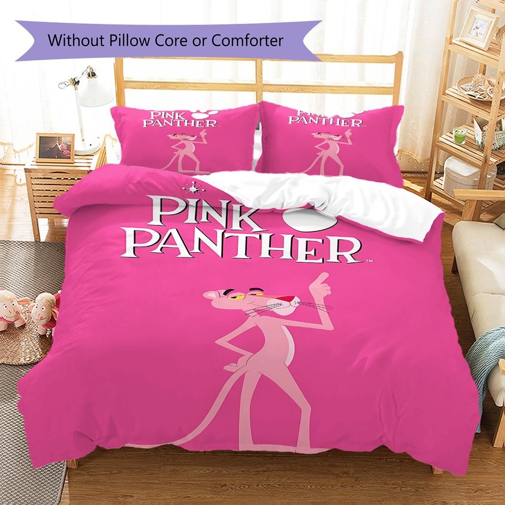 Pink Panther Pattern Bedding Quilt Set Quilt Cover Pillowcase Home Decoration Birthday Gift (1 * duvet cover + 2 * pillowcase, without core)