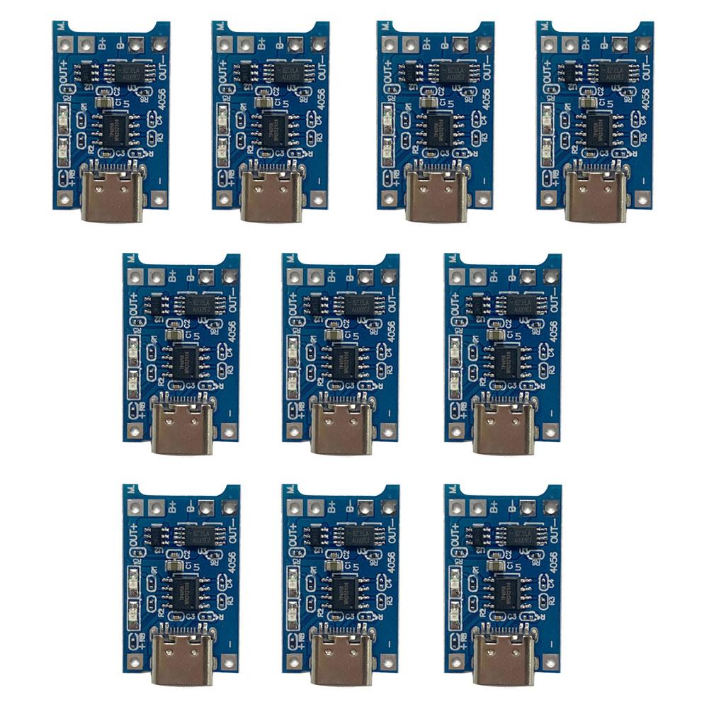 10PCS 18650 for TP4056 5V 1A Lithium Battery Charger Module with Protection Dual Functions Charging Board Type-C/Micro