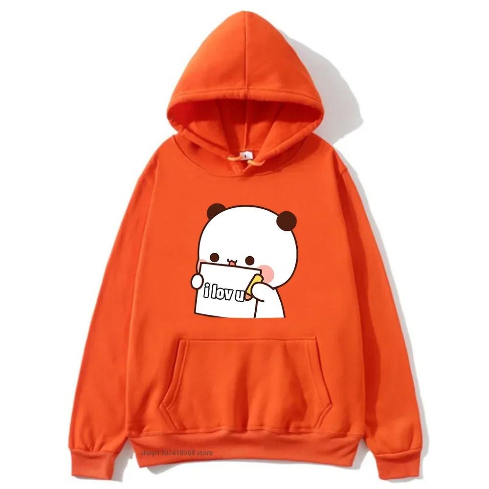 BuBu Panda’s Love Message To DuDu Bear Hoodie Kawaii Cartoon Graphic Sweatshirt Couple Clothes Men Women's Pullover
