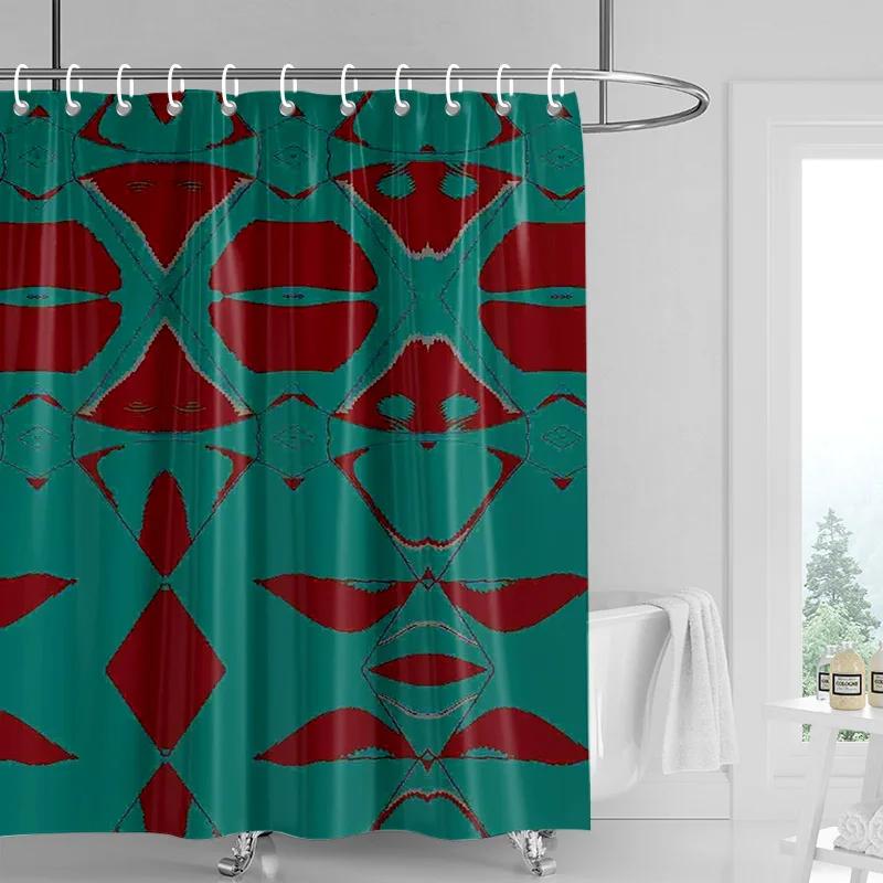 Vibrant Geometric Shower Curtain-Purple, Pink, Yellow And Blue Symmetrical Pattern, Modern Bathroom Decoration