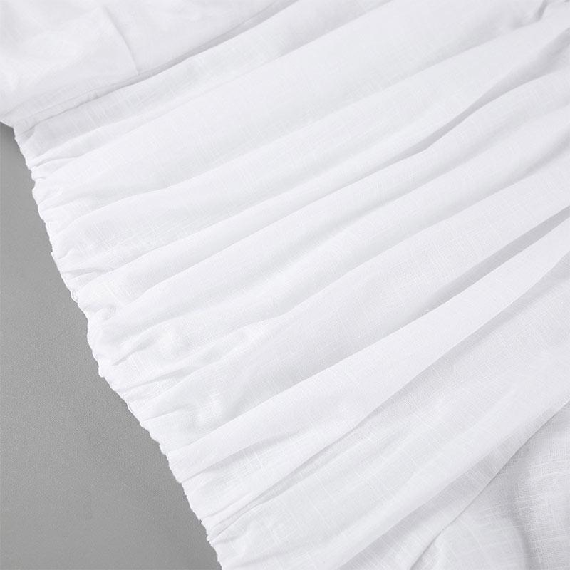 Witte Katoen en Linnen Slim Ruffles Rand Jurk Dames Slim Heupomsluitende Jurk Revers Lange Mouwen Mode Lente en Zomer