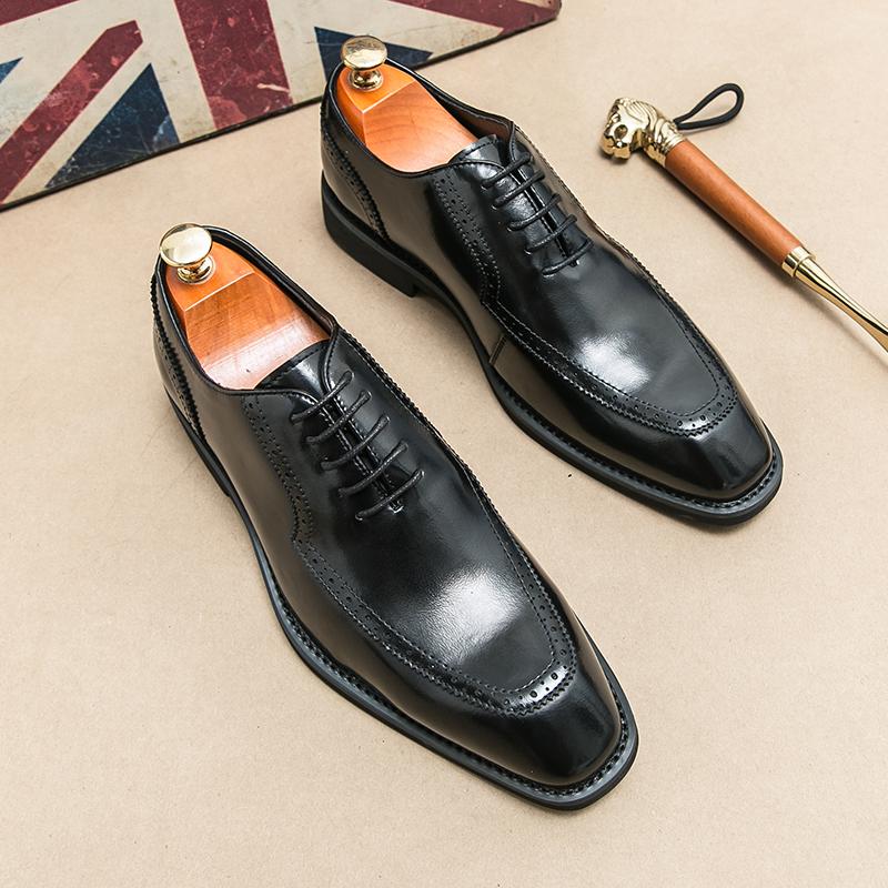 Fashion Men Popular Fashion Formal Shoes with Black and Red Lace Up Business Office Gentleman Block Shoe Wedding Banquet Socia Men Shoes