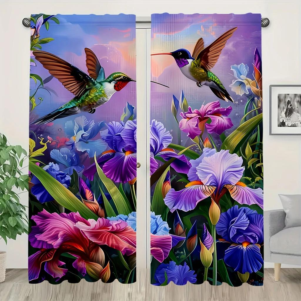 Modern jacquard hummingbird and floral - printed curtains, home decoration, room decoration