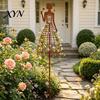 Decorative Outdoor Yard Ornament Vintage Metal Lady Trellis, Iron Girl Shaped Garden Plant Support Stake, Rustproof Flower Stand Climbing Vine Art for