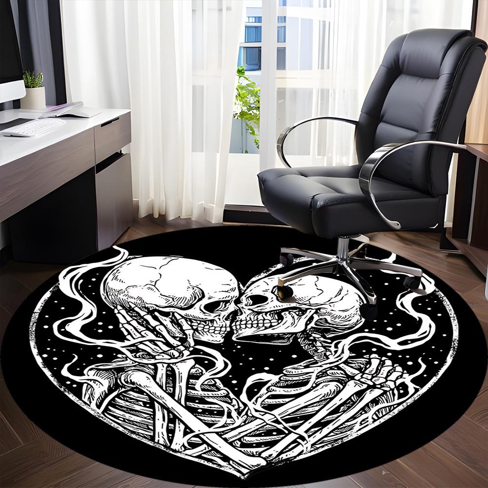 1pc SkeleLove Heartbeat Office Round Area Rug, Indoor Mat Suitable ForOffice, Under Office Chairs Bedroom Living Room Home Decor, Room Deco q072