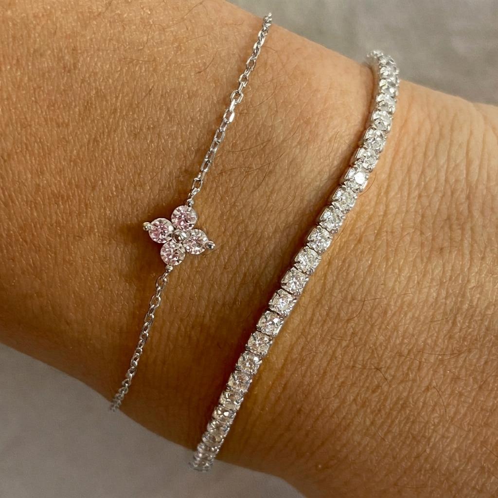 2pcs Simple Cubic Zirconia Flower Bracelet Set for Women Stylish Fully Inlaid Micro-inlaid Rhinestone Chain Bracelet Jewelry