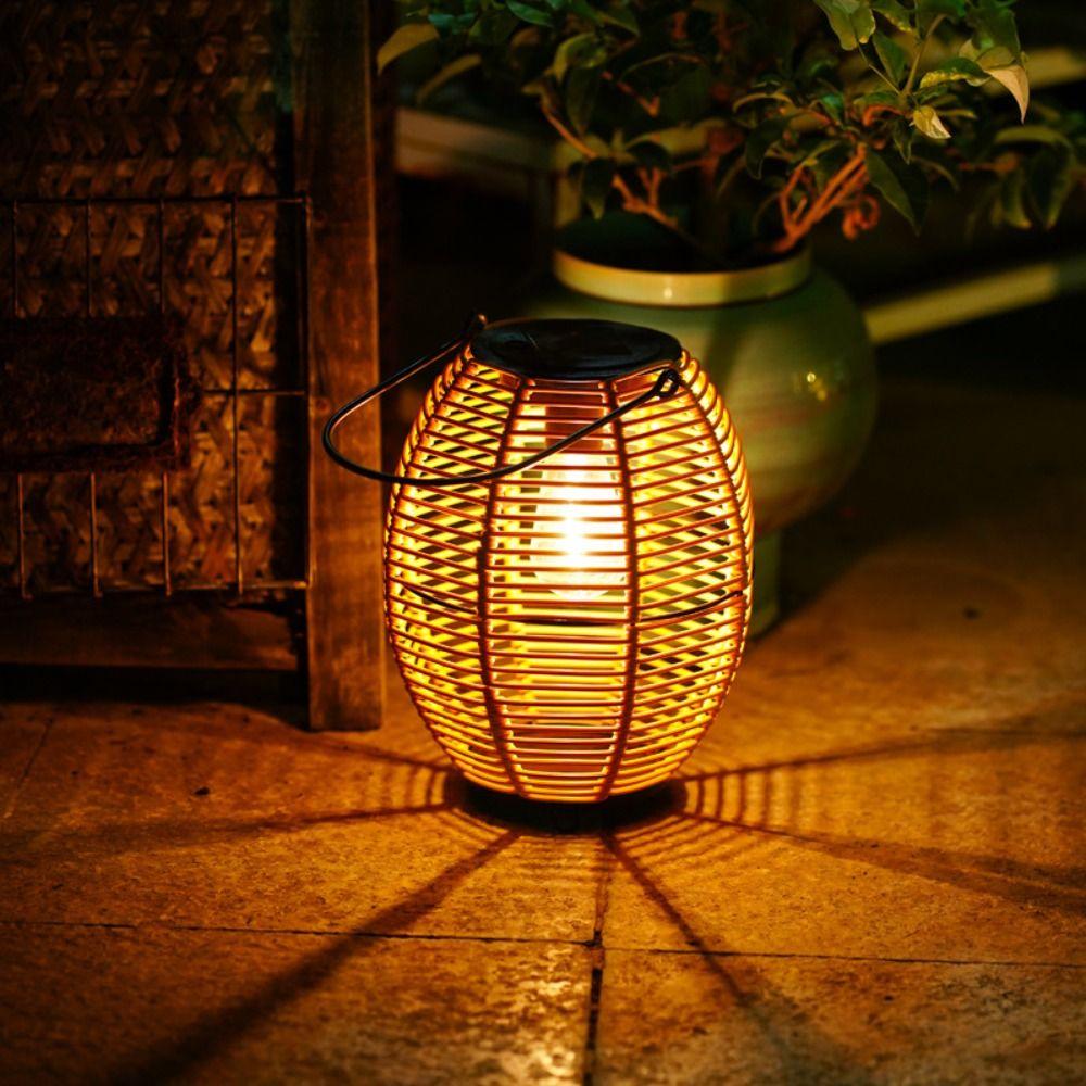 With Handle Yard Lantern Landscape Weave Wind Lamp Chinese Style Solar  Imitation  Lantern  Outdoor