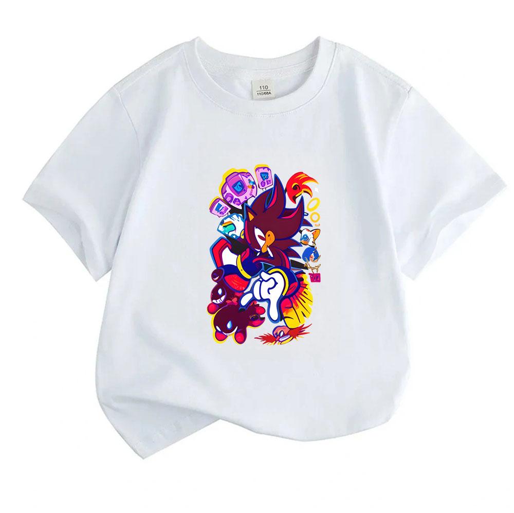 Kids Boys Girls 100% Cotton Crew Neck Short Sleeve T-Shirt, Cool Anime Hedgehog Game Themed Printed Casual Tees for Children Birthday Gift Daily Wear