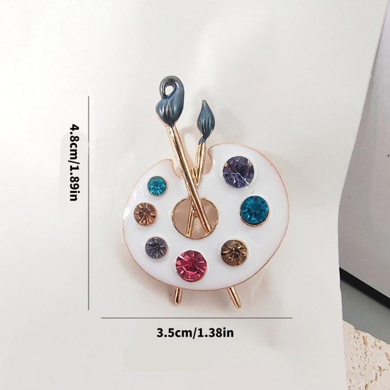 Exquisite Canvas Shaped Enamel Brooch Sparkling Rhinestones Details Unisex Jewelry Piece Zinc Alloy Craftsmanship Pin